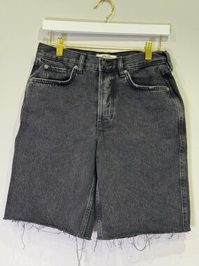 Free People Washed Black Denim High-Rise Frayed Hem Shorts